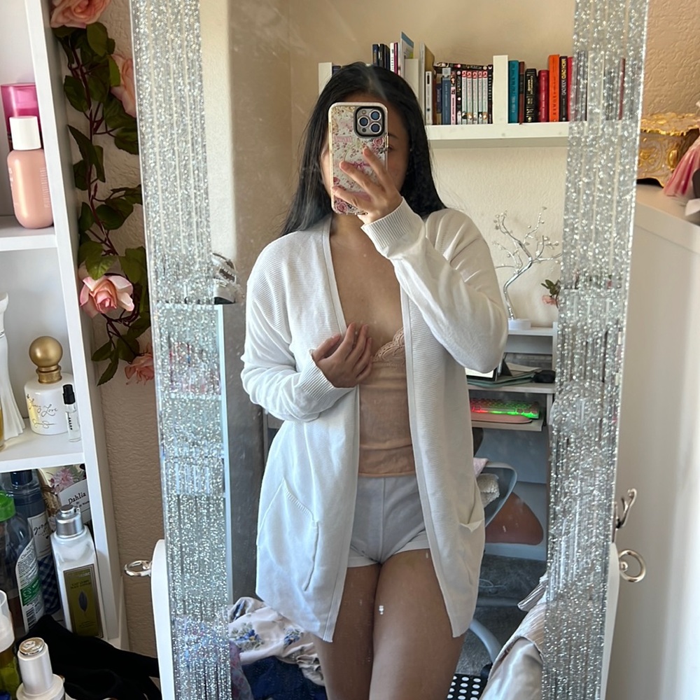 TIME AND TRU White Long-Sleeve Cardigan